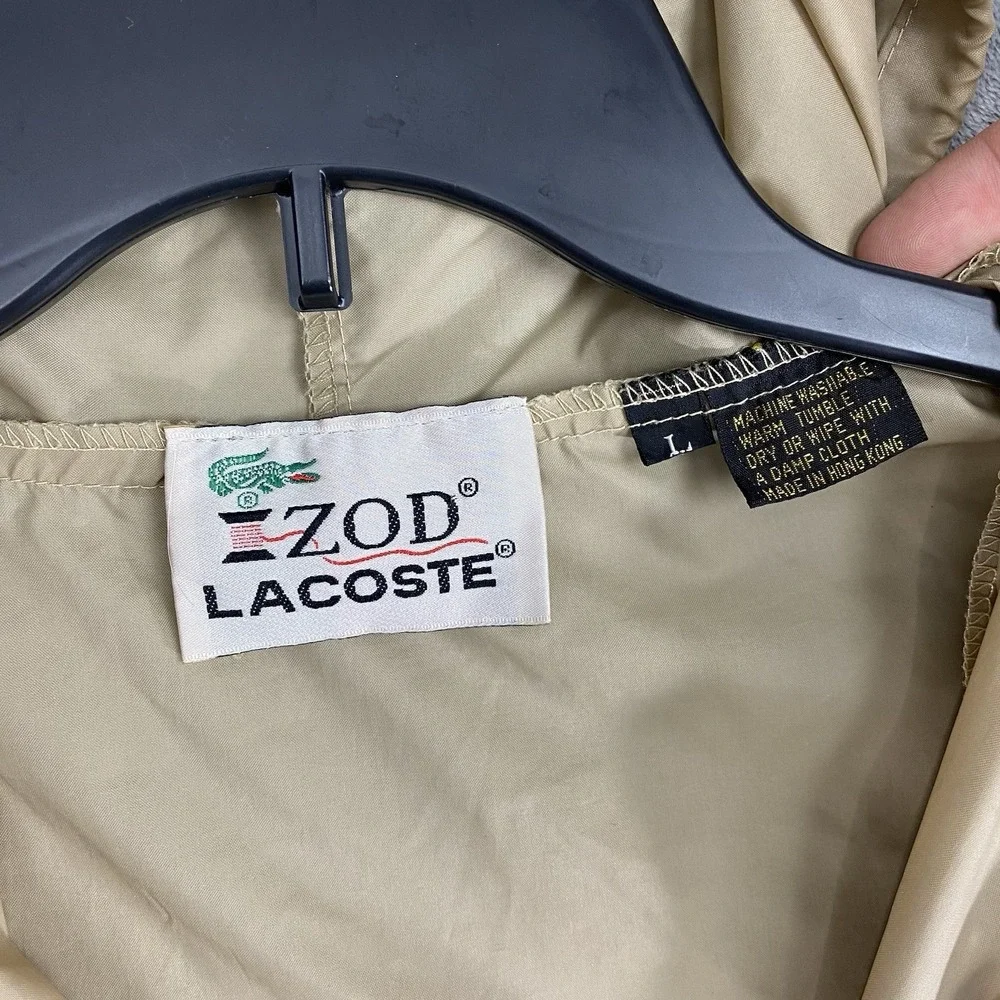 Vtg Izod Lacoste Jacket Mens L Tan 1/4 Zip Pullover Lightweight Windbreak Hooded